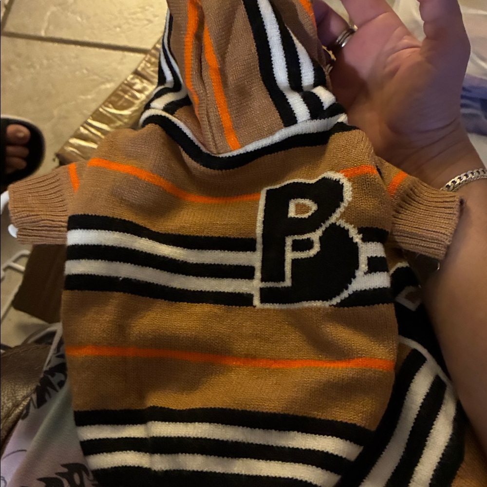 Burberry Striped Dog Hoodie - Black, Orange, Tan
